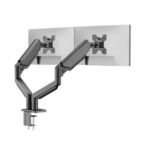 Dual Monitor Stand for 13 to 32 inch Screens, Gas Spring Monitor Arm with Swivel, Tilt, Rotation, Height Adjustable, Desk Mount with C-Clamp and Grommet Base, Each Arm Holds 4.4 to 19.8lbs Screen - size: Non-RGB Dual Arm Black