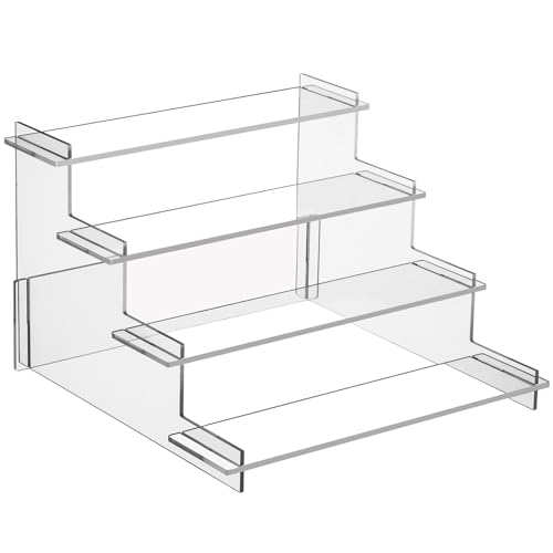 HENABLE 4 Tier Acrylic Display Risers, Perfume Organizer Stand, Cupcake Stand Holder, Clear Shelf Risers for Display Stands for Funko POP Figure, Dessert Shelves for Party, Decoration - color: Transparency