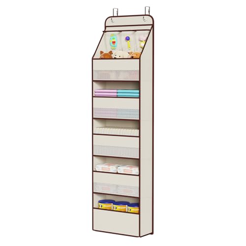 Univivi 6-Shelf Over Door Hanging Organizer Fabric Baby Door Storage with 5 Large Pockets and 3 Small PVC Pockets Wall Mount Hanging Storage Organizers for Baby Essential (Beige) - color: Beige, size: 6 LAYER