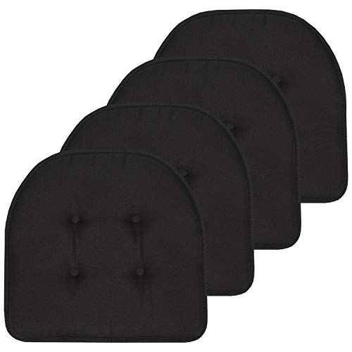 Sweet Home Collection Chair Cushion Memory Foam Pads Tufted Slip Non Skid Rubber Back U-Shaped 17" x 16" Seat Cover, 4 Count (Pack of 1), Black - color: Black, size: 4 Pack, style: Foam Pads