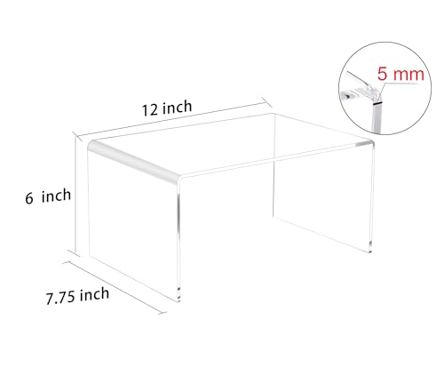 2 PC of 12'' Extra Large 5mm Thickness Clear Acrylic Risers, Acrylic Display Risers Shelf Showcase Fixtures for Jewelry, Display Stand for Amiibo Funko POP Figures, Cupcakes, Food Display, Cabinet- (12''x7.75''x6'', 2 sets - size: 12''x 7.75x 6''