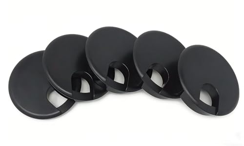 Desk Grommet w/Cover, Black Plastic, 5 Pack, 2.5 Inch Hole | Cable Management