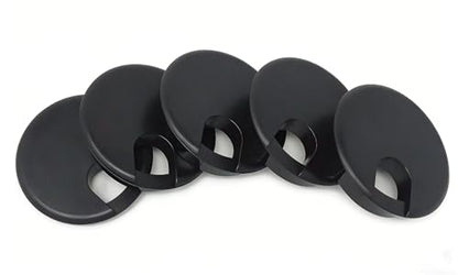 Desk Grommet w/Cover, Black Plastic, 5 Pack, 2.5 Inch Hole | Cable Management