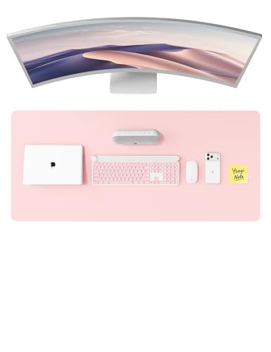YSAGi Leather Desk Pad Protector, Office Desk Mat, Large Mouse Pad, Non-Slip PU Leather Desk Blotter, Laptop Desk Pad, Waterproof Desk Writing Pad for Office and Home (Light Pink, 47" x 17") - color: Light Pink, size: 47" x 17"