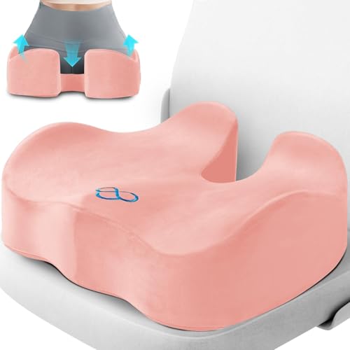 CushyOasis Seat Cushion, Chair Cushions, Office Chair Cushions, Anti-Slip Bottom & Removable Cover Tailbone Pain Relief Cushion, Memory Foam Seat Cushion, 5.28 in Thick (Pink) - color: Pink, size: X-Large