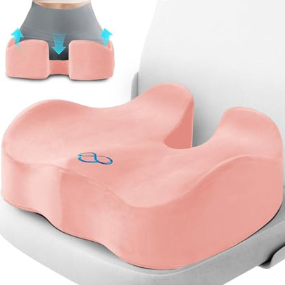 CushyOasis Seat Cushion, Chair Cushions, Office Chair Cushions, Anti-Slip Bottom & Removable Cover Tailbone Pain Relief Cushion, Memory Foam Seat Cushion, 5.28 in Thick (Pink) - color: Pink, size: X-Large