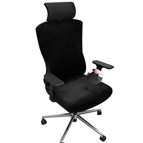 Ergonomic Office Chair Covers Set with Headrest Cover Velvet Stretch Black Cover for Office Chairs with Headrest Washable - color: Velvet-black, size: Chair and Headrest Covers