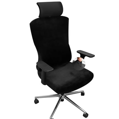 Ergonomic Office Chair Covers Set with Headrest Cover Velvet Stretch Black Cover for Office Chairs with Headrest Washable - color: Velvet-black, size: Chair and Headrest Covers