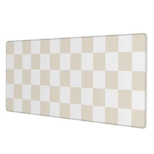 Beige Checkered Aesthetic Gaming Mouse Pad, Large Mouse Pad for Desk Mat XXL XL Mousepad, Big Keyboard Pad Office Desk Accessories Decor - color: Beige Checkered
