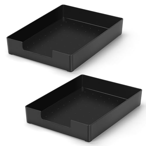 Letter Size A4 Papers Tray Desk Drawer Organizer Tray A4 Plastic Letter Paper Stationery Desk Accessories, Black Holder File Organization for Office, School, Home Storage (2 Pack) - color: Black-2 Pcs