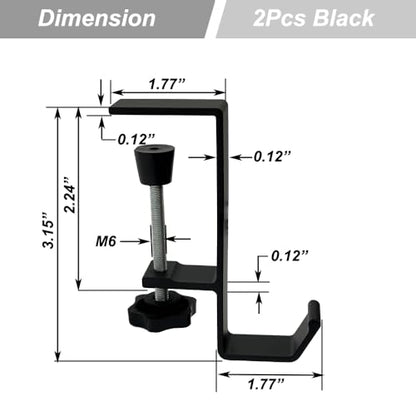 2Pcs Clamp-On Under Desk Headphone Holder Students' Desk Hook Women's Bag Hook with Adjustable Arm Clamp Backpack Handbag and Purse Holder - Suitable for Plate Between 1-5cm / 0.4-1.96” - Black - color: Black
