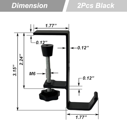 2Pcs Clamp-On Under Desk Headphone Holder Students' Desk Hook Women's Bag Hook with Adjustable Arm Clamp Backpack Handbag and Purse Holder - Suitable for Plate Between 1-5cm / 0.4-1.96” - Black - color: Black