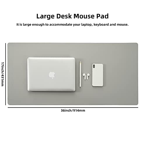 Wolaile PU Leather Desk Pad Blotter,Light Grey Waterproof Office Desktop Mat,36x17in Non-Slip Large Mouse Pad/Writing Protector/Desk Accessories - color: Gray