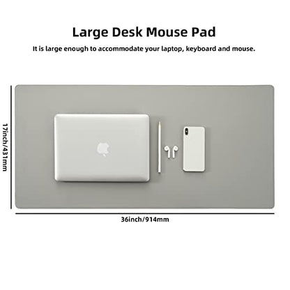 Wolaile PU Leather Desk Pad Blotter,Light Grey Waterproof Office Desktop Mat,36x17in Non-Slip Large Mouse Pad/Writing Protector/Desk Accessories - color: Gray