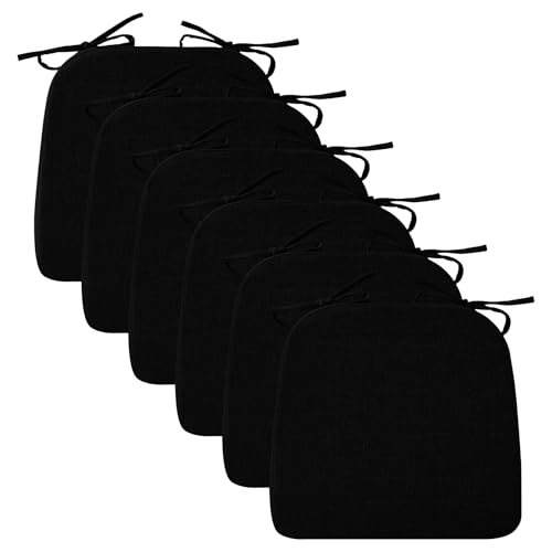 Ruqmuis Chair Cushions for Dining Chairs, 2" Thick Seat Cushions for Kitchen Chairs, D-Shaped Chair Pads with Washable Cover, Ties and Non Slip Backing, 17'' x 16'', Set of 6, Black - color: Black, size: 6 Count(Pack of 1)