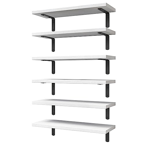 WOPITUES White Floating Shelves Set of 6,Wood for Bedroom,Modern Wall Decor,Bathroom Storage,Book Living Room[Upgraded]-White (HM011A) - color: White, size: 16.5 Inch