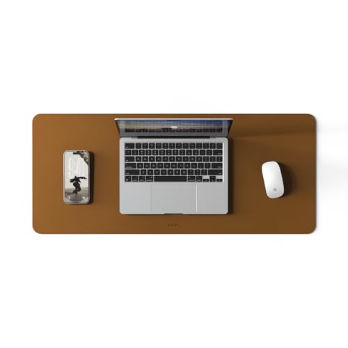 POUT TekDec Mat – Vegan Leather Desk Pad (31.5×13.4in / 80×34cm), Water-Resistant Surface, Anti-Slip Base, Scratch & Heat Protection, Multi-Functional Writing & Mouse Pad – Caramel Tan - color: Caramel Tan