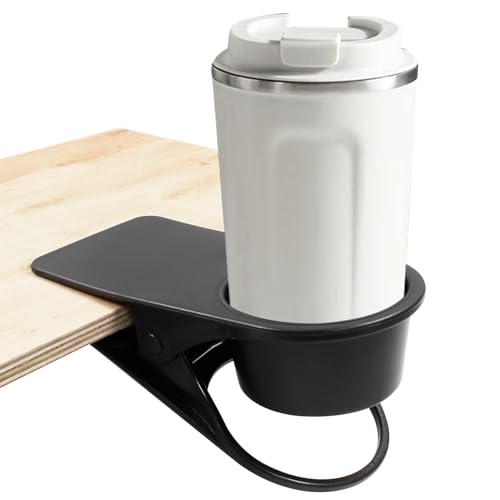 Jiozermi Drinking Cup Holder Clip, Desk Drink Holder with Clip for Water, Soda, Coffee Cup (Black) - color: Black（Without Side Hole）