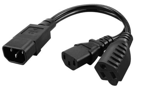 IEC 320 C14 to C13+5-15R Y Split Short Power Adapter Cord IEC 320 C14 Male to C13/Nema 5-15R Female Y Split Power Cord 0.32M/1FT - color: C14 to C13+5-15R