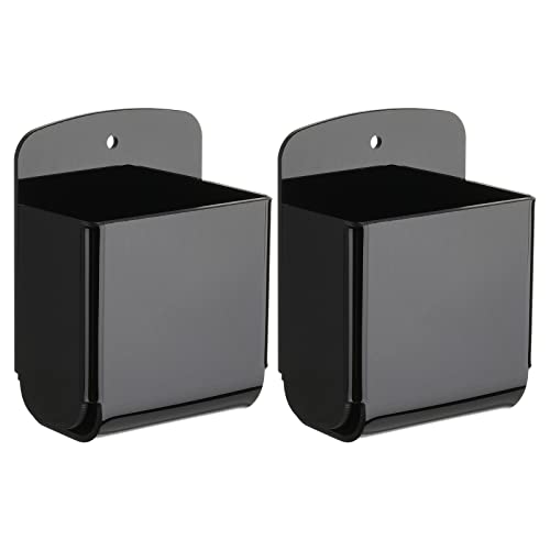 Cosmos Pack of 2 Acrylic Remote Control Holder Adhesive Wall Mount Phone Holder Wall Mount Organizer Media Storage Box Phone Charging Storage Box for Home Office Living Room Bedroom (Solid Black) - color: Solid Black