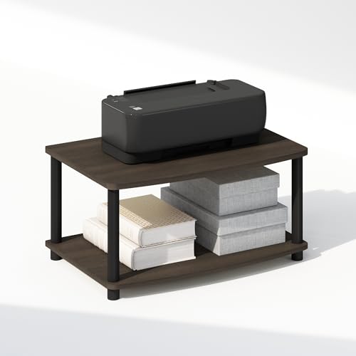 Furinno Turn-N-Tube Printer Stand with Storage, 2-Tier Printer Table, Under Desk Printer Stand, Toolless Assembly, for CPU, Office Supplies, Home Office, Dark Brown - color: Dark Brown/Black, size: 2-Tier, 23.8"Wide