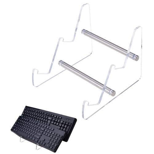 DICOSMETIC 2-Tier Acrylic Keyboard Display Stand Holder Clear Keyboard Storage Stand 6.46x6.89x5.24 Inch Transparent Mechanical Keyboards Holder for Tablet,Holds up to 2 Keyboards