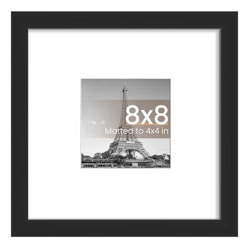 upsimples 8x8 Picture Frame, Display Pictures 4x4 with Mat or 8x8 Without Mat, Wall Hanging Photo Frame, Black, 1 Pack - color: Black, size: 8x8