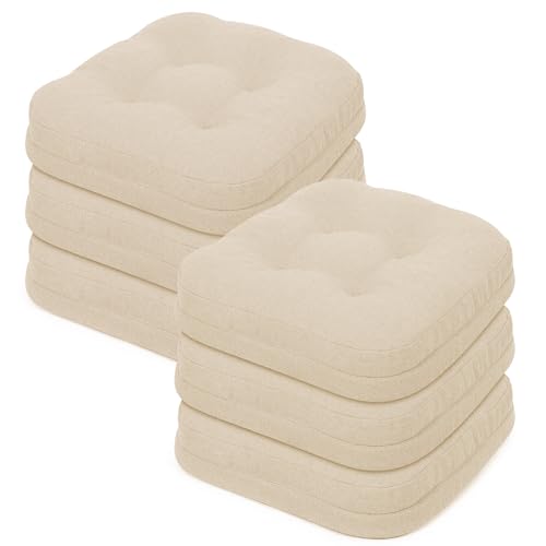 baibu Dining Chair Cushions Set of 6, Dual-Layer Memory Foam Kitchen Chair Cushions, Patented Design Seat Pads with Ties, 16.5 x 16.5 x 3.5in, Beige - color: Beige, size: 6 Count (Pack of 1)