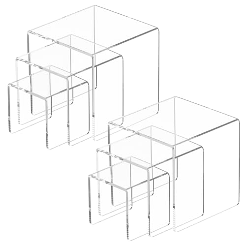NIUBEE 2 Set Acrylic Risers Display for Funko POP Figures,Clear Cake Stands for Candy Dessert Table Decorations-3"x4"x5" - size: (3,4,5)" x2Set