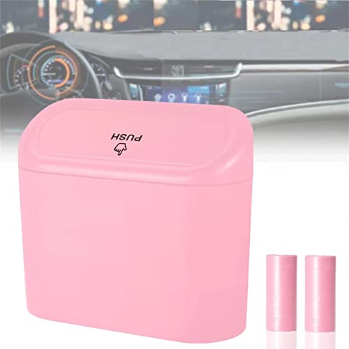 Car Trash Can, Mini Trunk Push Hanging Portable Car Bin with 2 roll Disposable Trash Bag for Vehicle Home, Office. (Car Trash can Pink) - size: Car Trash Can - Pink with 2 Trash Bags