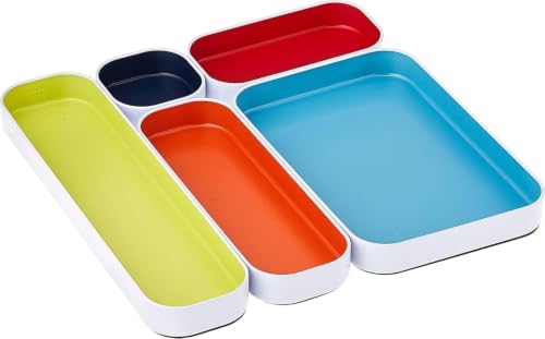 Three by Three Metal Organizer Tray | Shallow 1 Inch | Assorted Colors | For Makeup & Desk | Set of 5, Pack of 6 - color: Assorted Colors, size: 30 Piece