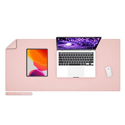 Wolaile PU Leather Desk Pad Blotter,Light Pink Waterproof Office Desktop Mat for Women,36x17in Non-Slip Large Mouse Pad Writing Protector - color: Pink