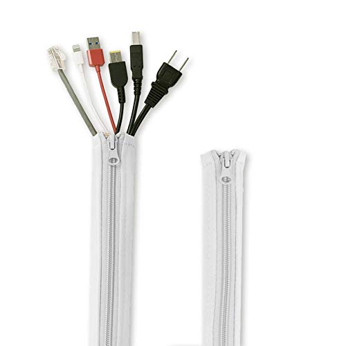 StangH Cable Management Sleeve with Zip-up - 39 Inch Durable Adjustable Cord Sleeve Wire Cover Concealer Wrap Protect Cables from Pets Chewing for Computer/TV, Greyish White, 2 Pcs - color: Greyish White, size: 39"L x 3.5"W-2PACKS