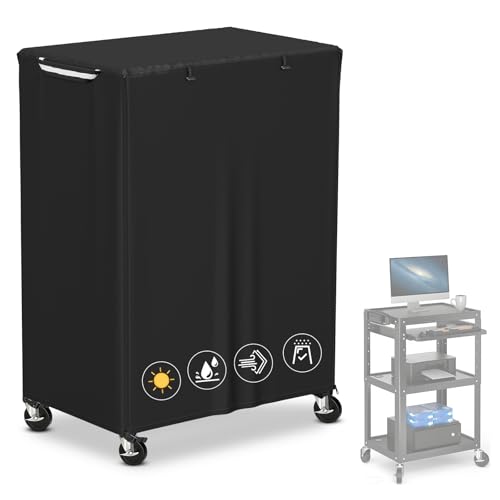 COSHNIBI AV Cart Cover, Heavy Duty Waterproof Rolling Media Cart Cover for Multi-Functional Media Carts/Metal Computer Presentation Stand with Wheels,29" L x 19" W x 40" H,Black - size: 29"L x 19"W x 40"H