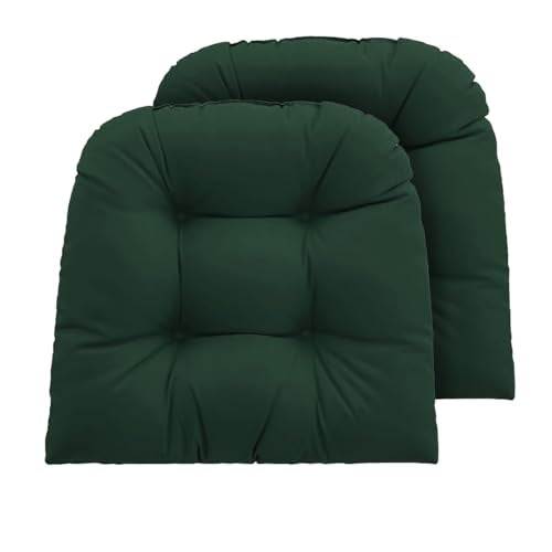 Outdoor Chair Cushions Set of 2, 19x19x4 Inch Seat Pads with Ties for Patio Wicker Chairs Garden Dining Chair, Indoor Outside Use, Fade-Resistant & Waterproof, Dark Green - color: Dark Green, size: 19x19x4"