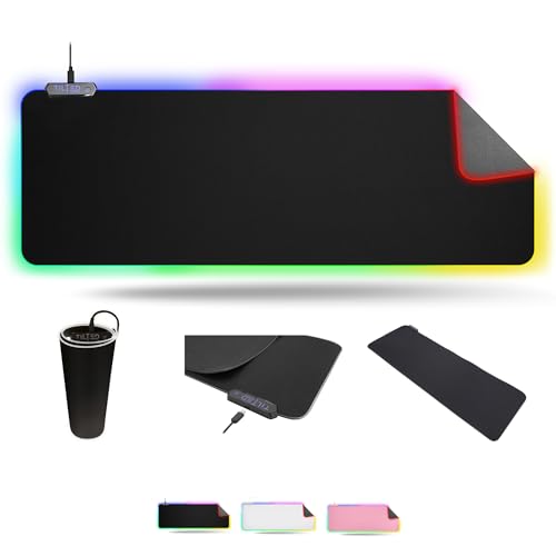 Tilted Nation RGB Mouse Pad for Gaming - Large LED Mousepad - LED Desk mat with 8 Adjustable Light Modes - Non Slip Rubber Base, Easy to Clean Water Proof Surface Mat for Keyboard and Mouse - color: Black