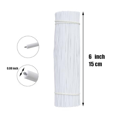 1000 pcs 6 inch White Cable Twist Ties Plastic Twist Ties with Rugged Metal Innercores Reusable Fastening Cable Cord Wire Ties - size: 6 inch-White
