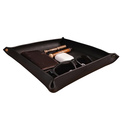 Valet Tray – Full-Grain Leather Catchall Organizer for Keys, Phone & Wallet – Rustic Nightstand & Desk Tray with Raised Sides – Handmade in USA (Black, Medium Square) - color: Black, size: Medium Square