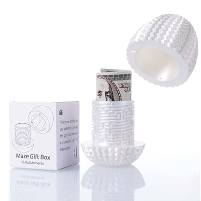 Maze Puzzle Box for Cash Gift, Money Holder Gift Box | Maze puzzle, hidden cash compartment, money gift, birthday anniversary, brain teaser, surprise holder gift for teens & adults - color: White