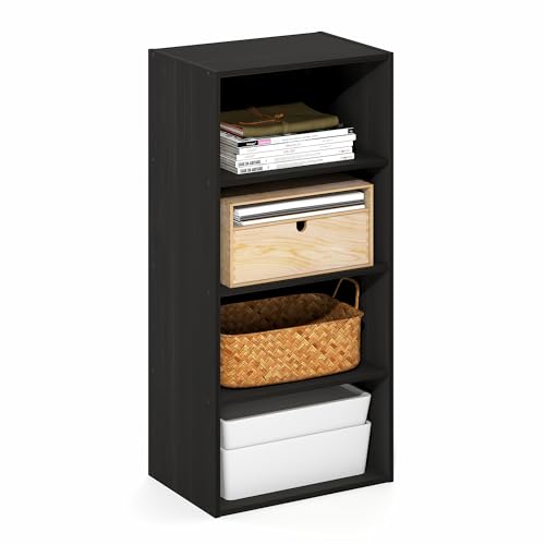 Furinno Basic Book Shelf, 4-Tier Bookcase with Open Shelf, Bookshelf, Cube Storage Organizer, 11 x 17 x 35, for Living Room, Bedroom, Home Office, Espresso - color: Espresso, size: 4-Tier, 11 x 17 x 35