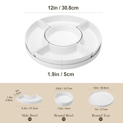 MALACASA Porcelain Divided Serving Dishes, Appetizers Tray, Serving Tray for Party - Perfect for Chips and Dip, Fruit, Veggies, Candy and Snacks, Divided Serving Platter, Relish Tray, White