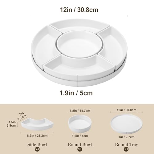 MALACASA Porcelain Divided Serving Dishes, Appetizers Tray, Serving Tray for Party - Perfect for Chips and Dip, Fruit, Veggies, Candy and Snacks, Divided Serving Platter, Relish Tray, White