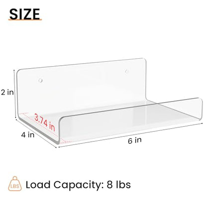 upsimples 6 Pack 6x4 Inches Acrylic Small Shelves, Floating Shelves for Wall, Display Shelf Organizer for Plants, Speaker, Radio, Toys, Clear - size: 6x4"
