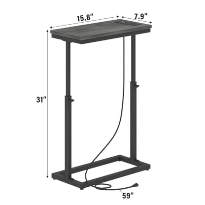 TUTOTAK End Table with Charging Station, Side Table, Tall Couch Table, Sofa Table, Living Room, Bedroom,Grey TB01BY084 - color: Grey, size: 1 Pack, style: With Plug
