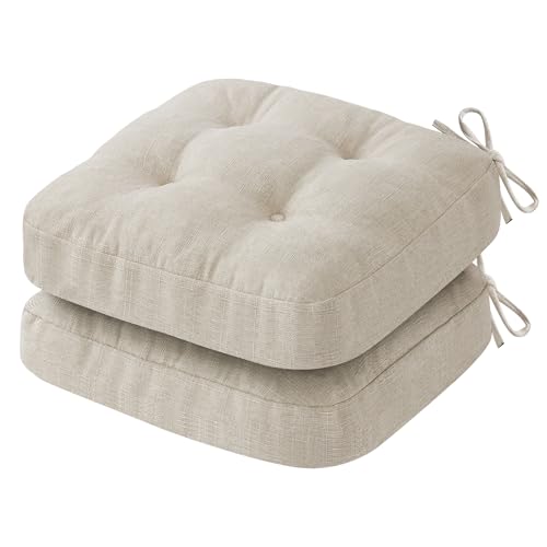 IASEAHK Chair Cushions for Dining Chairs, Dining Chair Cushions, Tufted Indoor Chair Pads with Ties & Non Slip Backing, Seat Cushions for Kitchen Chairs 16.5” x 16.5” x 3.5”, Set of 2, Beige - color: Beige, size: Pack of 2