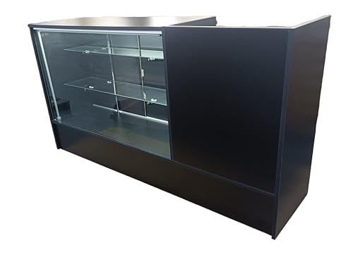 Only Hangers Full Vision Display Showcase with LED Lights, 72" Wide or 48" Wide- Available in Black, Maple, and White (Black with LED Lights and Register Stand, 72") - color: Black With Led Lights and Register Stand, size: 72"
