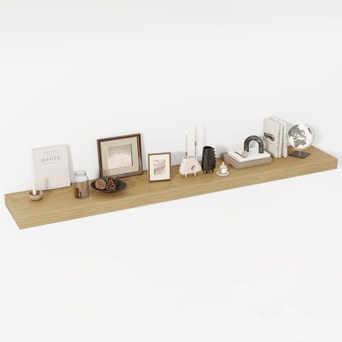 Acovy 72 Inch Floating Shelves, 12" Deep Floating Shelf Wall Mounted, 72" Wall Shelves, Rustic Deep Bookshelf, Extra Deeper & Thicker Display Shelves for Bedroom, Living Room, Oak, Set of 1 - color: Oak, size: 12"Wx72"L-1pc