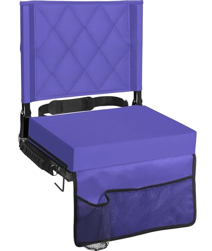 Sheenive Stadium Seats for Bleachers with Back Support, Bleacher Seats with Backs and Cushion Wide, Padded Portable Folding Comfort Stadium Chair with Shoulder Strap, Perfect for Sports Events, Purple - color: Purple