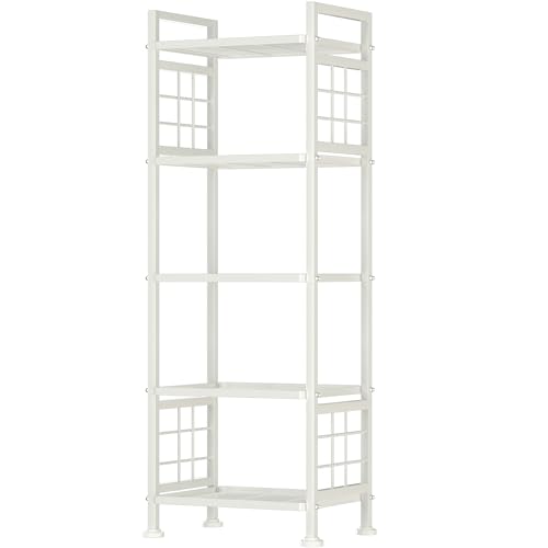 GIOTORENT 5-Wire Standing Storage Shelves, Metal Shelving Unit Pantry Rack for Laundry Kitchen Bathroom Organizer(White) - color: White, size: 12.7D x 16.9W x 53.5H (5Tier)