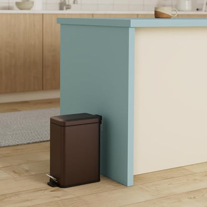 Homie Soft Close, Slim Trash Can 3.2 Gallon with Anti - Bag Slip Liner and Lid, Use as Mini Garbage Basket, Slim Dust Bin, or Decor in Bathroom, Restroom, Kitchen, or Bedroom (Bronze) - size: 3.2 Gallon